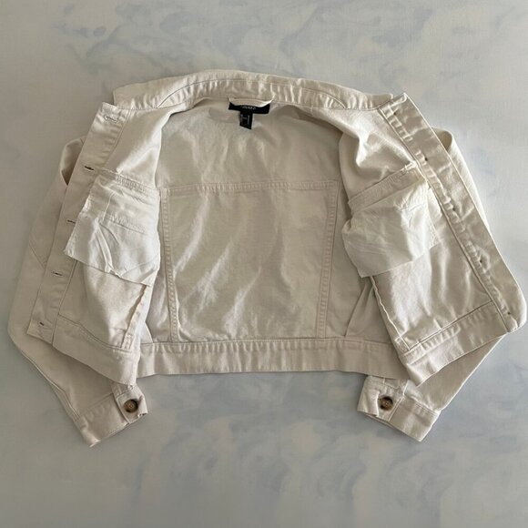 Forever 21 Cream Cropped Button Up Cotton Denim Jacket - Picture 5 of 7